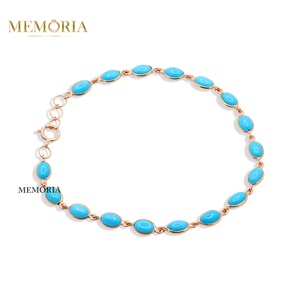 Natural Round Cut Turquoise Gemstone 18k <b>Solid</b> Yellow <b>Gold</b> Handmade Trendy Tennis Bracelets for Women Gift Wholesale Price - Product Image 2