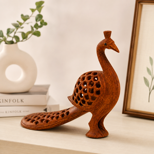 Statue de paon en bois artisanale |   Figurine d'oiseau en bois sculpté |   Décoration d'intérieur - Product Image 6