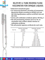 Viscosímetro de Tubo en U de Vidrio de Borosilicato Ubbelohde Kinematic Oswald Reverse Flow BS-IP-RF, Certificado ASTM D445/D446 ISO-3104/3105