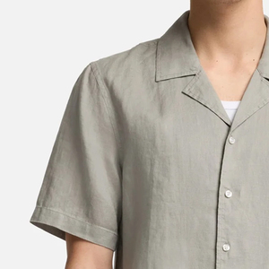 Camiseta de Lino para Hombre Estilo Urbano con Cuello Camisero y Manga Corta, Uso Diario Informal, Servicio OEM, Diseño con Logotipo, Casual - Product Image 3