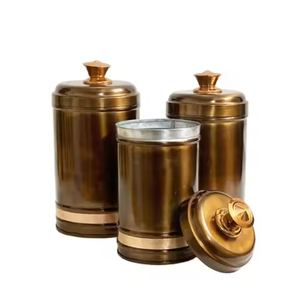 Golden Cylinder Metal Spice <b>Canister</b> <b>Set</b> With Airtight Lid Vintage Kitchen Storage Container For Freshness Preservation - Product Image 5