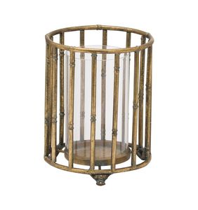 Lanterne en bambou doré antique avec support en verre, porte-bougie décoratif pour la décoration de la maison, éclairage élégant pour le salon - Product Image 1