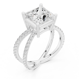 Anillos Clásicos de Compromiso, Boda y Aniversario con Doble Aro, Diamante Cultivado en Laboratorio IGI de Corte Princesa de 3.5 CT E VS1, Anillo de Oro Sólido de 14K - Product Image 6
