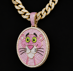 Collar con Colgante Personalizado de Pantera Rosa, con Moissanita, Chapado en Oro, Plata de Ley, Joyería para Fiestas - Product Image 3