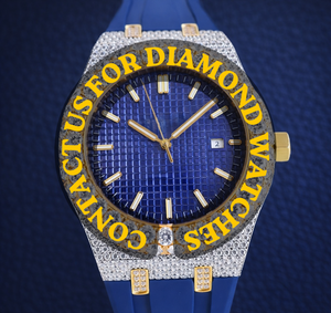 Reloj Personalizado con Caja Redonda, Esfera Azul, Diamante Moissanita y Correa de Goma Azul, Características Clásicas, Colección para Fiestas - Product Image 4