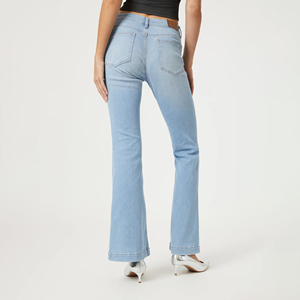 Jean droit double couche pour fille, bleu délavé, taille basse, respirant, décontracté, avec poches, idéal pour l'été - Product Image 2