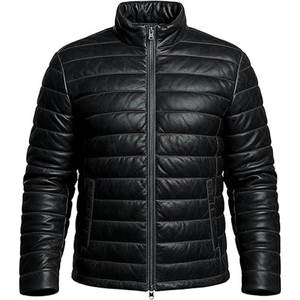 Blouson d'hiver matelassé pour homme, noir brillant, en coton, à capuche, col montant, imperméable, respirant, écologique, coupe classique - Product Image 1