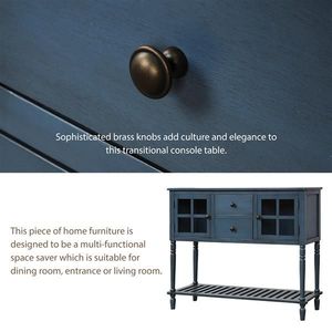 Credenza/Consolle Antica Blu Navy in Legno/Vetro Stile Rustico con Ripiano Inferiore, Mobile Buffet Ecologico per Soggiorno - Product Image 5