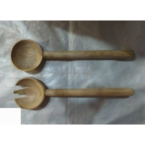 OceanTip Ensemble cuillère et fourchette à salade en bois de mangue | Ustensiles en bois à manche laqué bleu pour une présentation écologique à manger et à la table - Product Image 2