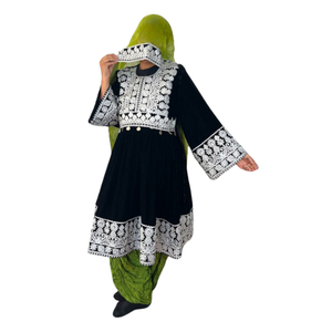 Modern Handmade Afghan Kuchi Dresses Solid Lace <b>Sequined</b> Breathable Knee Length Long Sleeves Plus Size Formal Kuchi Dress - Product Image 3