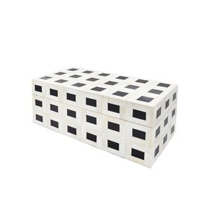 Caja de Joyería Moderna con Incrustaciones de Resina Ósea y Madera, Diseño Geométrico en Blanco y Negro, Rectangular, con Tapa, a Precio de Mayoreo - Product Image 3