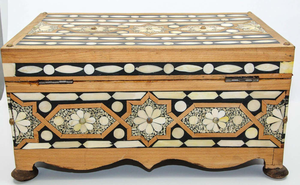 Handmade Bone Inlay Vanity <b>Box</b> Decorative Wooden Jewellery Organizer with <b>Floral</b> and Stripe Inlay Pattern - Product Image 4