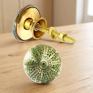 Modern Brass Cabinet <b>Knob</b> Round Green Etched Design <b>for</b> <b>Dresser</b> Wardrobe Kitchen Living Room & Home Office Use - Product Image 1