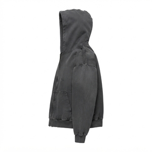 Men's Oversized Washed Zip Up Hoodie <b>Retro</b> Streetwear <b>Sweatshirt</b> Patchwork Casual Pullover Custom Logo Wholesale OEM Manufacture - Product Image 6