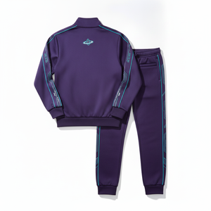 Conjunto Deportivo Unisex Morado, Chaqueta con Cierre Completo y Pantalones con Estampado Geométrico, Transpirable, Estilo Deportivo, Ropa de Otoño - Product Image 3