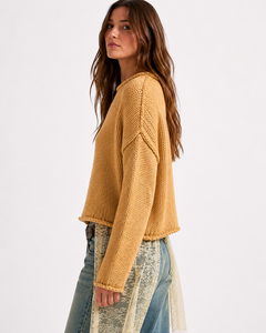 Pull en tricot à col rond jaune moutarde pour femme, manches longues, coupe régulière, 100% coton, tricoté à la main, vêtement décontracté pour l'automne - Product Image 2