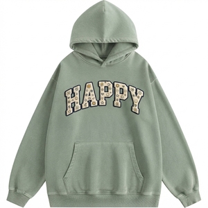 Women's Hooded Sweatshirt <b>Happy</b> Embroidery Letter Print Casual Autumn Cotton Knitted Long Sleeve Front Logo - Product Image 1