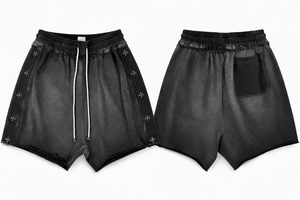 Shorts en satin noir pour homme avec broderie, fermeture à cordon, shorts décontractés, taille mi-haute, tissu polyester respirant - Product Image 4
