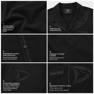 Black <b>Y2K</b> Boxy Button-Up <b>Shirt</b>, Oversized Short Sleeve Camp Collar Streetwear <b>Shirt</b> with Mesh Panels, Rhinestone Placket & Tonal - Product Image 6
