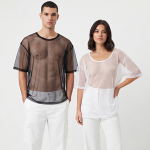 Short Sleeve Mesh T-<b>Shirt</b> Loose Fit Breathable Knitted Transparent Casual Top Crew-Neck Lightweight Summer <b>See</b> <b>Through</b> T <b>Shirts</b> - Product Image 1