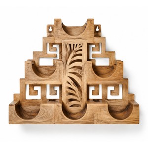Handcrafted Mango Wood Stepped Wine <b>Rack</b> | Palm Cutout Wall Mount | Wholesale - Product Image 1