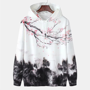 Sweat-shirt à capuche unisexe imprimé fleurs de cerisier, coupe oversize, décontracté, en polyester tricoté, pour le printemps - Product Image 1
