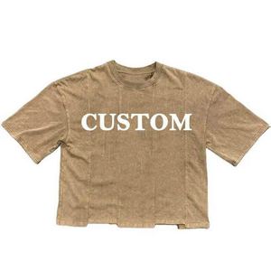Camiseta de Algodón con Lavado Ácido Personalizada, 250 GSM, Dobladillo Cóncavo, Estilo Vintage, Corte Cuadrado, Streetwear para Hombre - Product Image 4