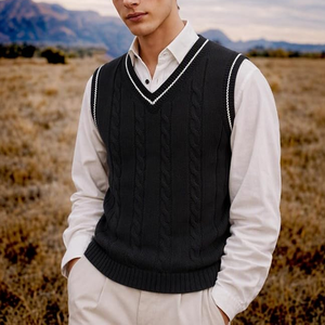 Men's <b>Black</b> V Neck Knitted <b>Sleeveless</b> Vest Acrylic Solid Color Anti Pilling Autumn Wear - Product Image 5