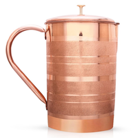 Jarra de Agua de Cobre Puro Martillado a Mano de Lujo, Creaciones Antiguas, Jarra Ayurvédica para Bebidas Saludables, Tapa con Sistema de Empuje y Extracción, a Prueba de Fugas