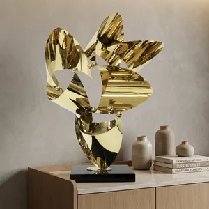 Sculpture abstraite moderne en métal doré, objet décoratif de table pour salon, bureau, chambre, décoration de maison de luxe - Product Image 6