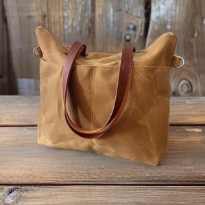 Bolso Tote de Lona Encerada con Correa de Cuero y Cremallera, Bolso de Hombro Vintage Casual para Viajes y Compras - Product Image 3