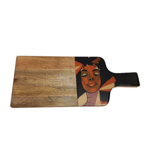 Planche à découper ronde en bois au design tendance avec poignée motif citron, plateau de service à grain naturel pour cuisine - Product Image 3