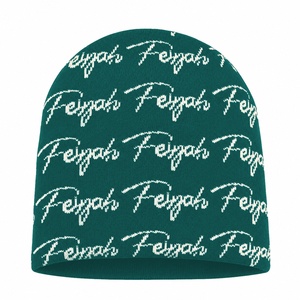 Gorro de punto jacquard con estampado integral en verde azulado intenso al por mayor, gorro de invierno cálido con logotipo personalizado, gorro de punto informal para uso diario - Product Image 1