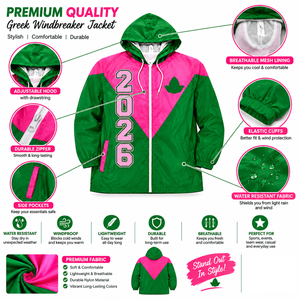 Chaqueta cortavientos larga con capucha para mujer, talla grande, de la hermandad Al KA, con cremallera completa, diseño de bloques de color, de nailon ligero, para exteriores, universitaria, impermeable. - Product Image 1