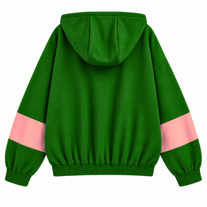 Alfa |   Kapa |   Sudadera con capucha extragrande con cremallera y bloques de color verde y rosa para mujer de Alpha Sorority, con letras griegas bordadas, estilo universitario - Product Image 3