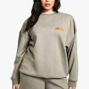 Sweat-shirt personnalisé en coton épais à col montant, brodé, en molleton doux, col roulé, col ras du cou, coupe oversize pour femme - Product Image 5