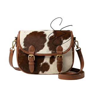 Bolso de mano de cuero genuino marrón estilo western con pelo, bandolera de piel de vaca hecha a mano, bolso bohemio de vaquera, bolso tipo silla de montar para mujer - Product Image 1