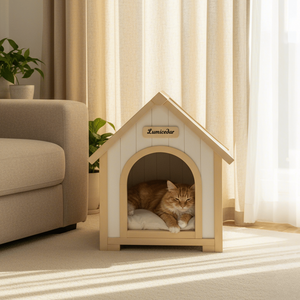 Cuccia per Animali Domestici in Cedro Massiccio FSC, Stile Cabina Giallo Crema, Rifugio Interno per Cani e Gatti di Piccola Taglia, Arredamento per Animali - Product Image 6