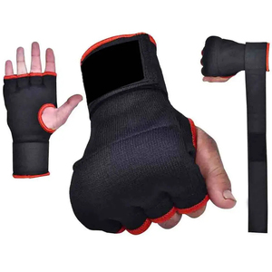Half Finger Neoprene Training Gloves With Velcro Wrist Closure For Martial Arts Adults <b>Black</b> Red Trim Harry Johnson Production - Product Image 5