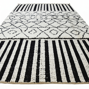 Black <b>Ivory</b> Geometric Wool <b>Rug</b> Eco-Friendly Non-Slip Hand Tufted Thick Pile Textured Diamond Vertical Stripe Area Carpet for - Product Image 2