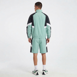 Conjunto Deportivo para Hombre en Verde Menta con Bloques de Color, Chaqueta Cortavientos de Manga Larga y Pantalones Cortos con Cordón, Secado Rápido, Nailon - Product Image 2