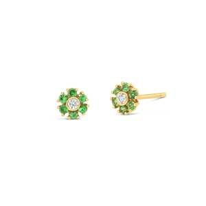 Boucles d'oreilles clous en or jaune 14 carats, garnet tsavorite naturel taille ronde 0,35 ct et diamant de laboratoire 0,06 ct, bijoux pour femme, best-seller - Product Image 4