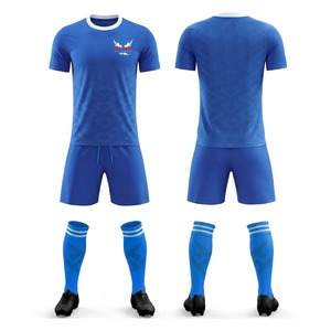 Conjunto de Uniforme de Fútbol Sublimado Personalizado, Cuello Redondo Azul, Manga Corta, Absorbe la Humedad, Equipación Deportiva para Hombre, Ajuste Atlético para Todas las Temporadas - Product Image 1