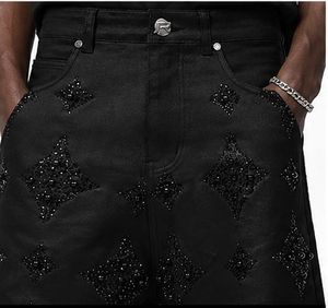 Shorts en jean déchiré délavé à l'acide pour hommes, personnalisables avec logo brodé et strass, taille élastique, écologiques et respirants, vente en gros - Product Image 3