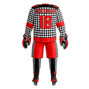 ชุดยูนิฟอร์มฮอกกี้น้ำแข็งคุณภาพสูงแบบกำหนดเอง พร้อมถุงเท้าสั้น พิมพ์ลายด้านหน้า ระบายอากาศได้ดี ผลิตจากโพลีเอสเตอร์ 100% สำหรับผู้ใหญ่ 男女兼用 - Product Image 5