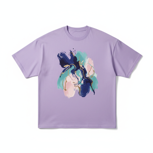 T-shirt pour homme de qualité supérieure, manches courtes, couleur violette, avec motif abstrait peint à la main, coupe classique, col rond, style décontracté, 100% coton - Product Image 6