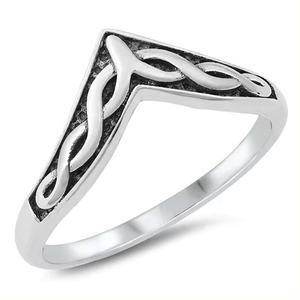 Solid Sterling Silver 925 Rhodium Plated Simple Design Chevron V Shape Ring <b>Band</b> Fashion <b>Wedding</b> Ring Jewelry for Women - Product Image 1