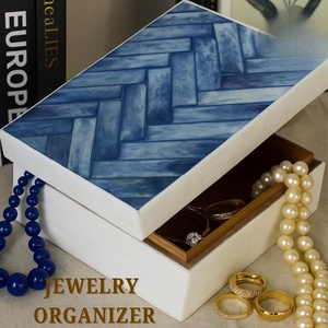 Luxury Handcrafted Polished <b>Rectangle</b> Modern Natural Material Bone Inlay Blue White Decorative Jewelry Storage Box Living Room - Product Image 1