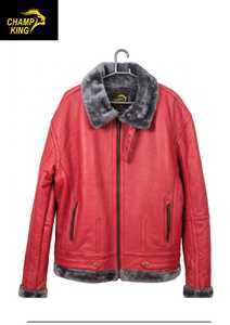 Veste en cuir véritable rouge pour homme CHAMP KING avec doublure en fausse fourrure, col rabattable, fermeture éclair - Product Image 2