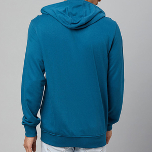 Sudadera con Capucha Azul Sólido para Hombre, Cierre de Cremallera, Corte Regular, Tejido de Algodón, Informal, para Otoño - Product Image 3